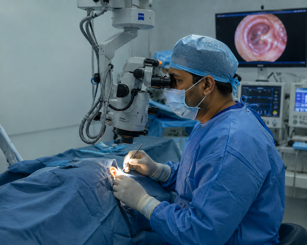 Dr. Md. Asaduzzaman Rasel performing ear microsurgery